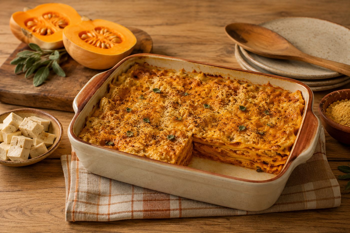 Lasagna vegana con zucca e tofu